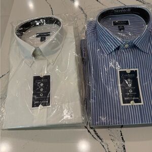 Club Room Men's White and Blue Striped Dress Shirts